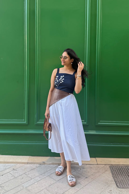 Leather Scarf Midi Dress