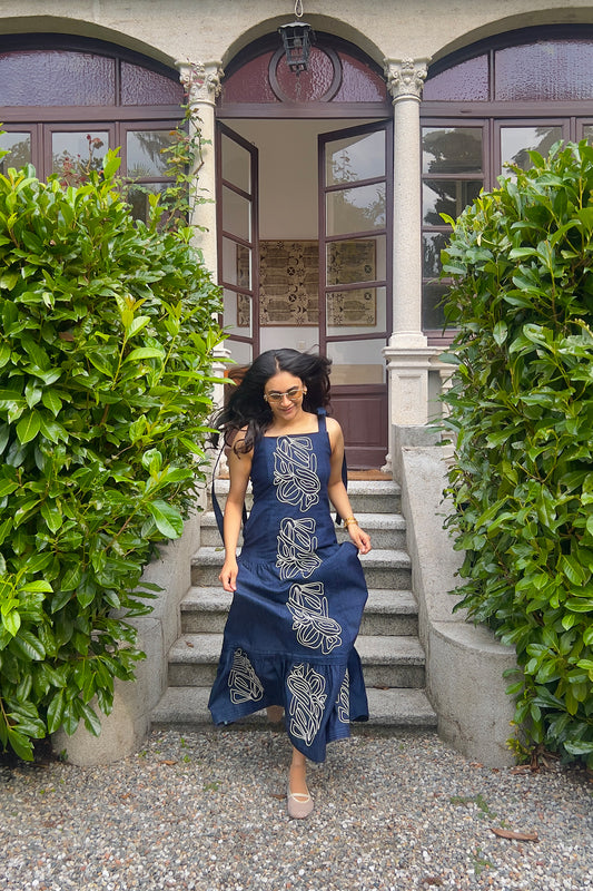 Cord Embroidered Denim Maxi