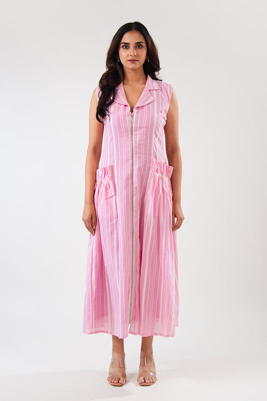 Pink Stripe Midi Dress