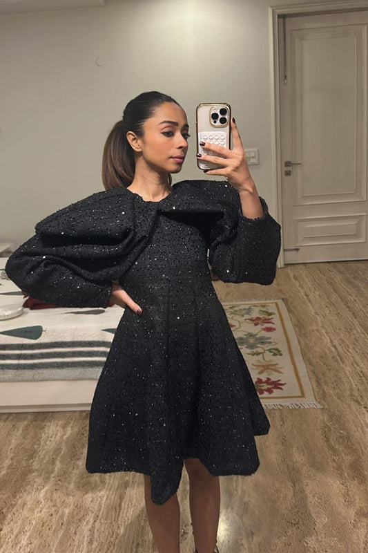 Exaggerated Tweed Dress