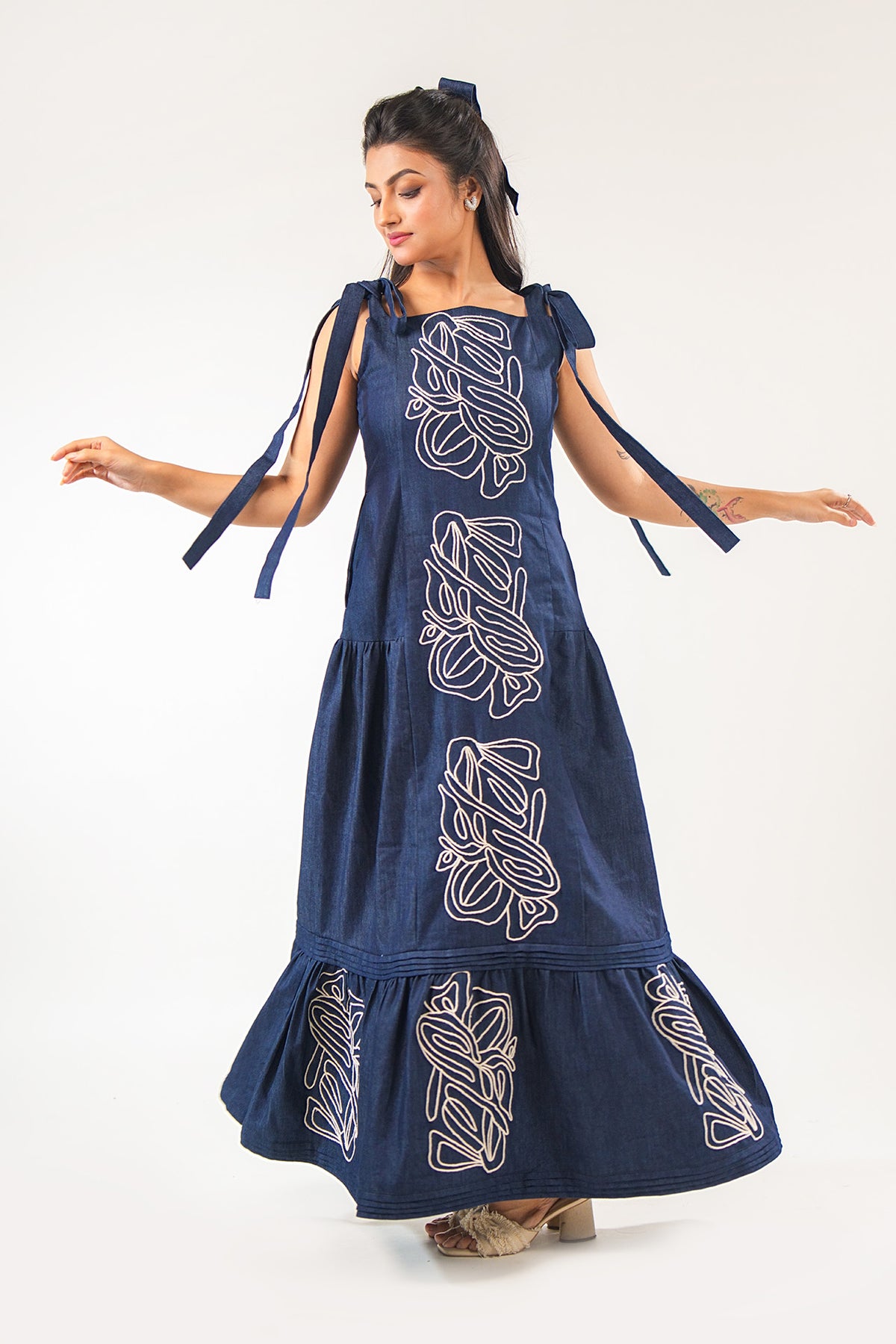 Cord Embroidered Denim Maxi