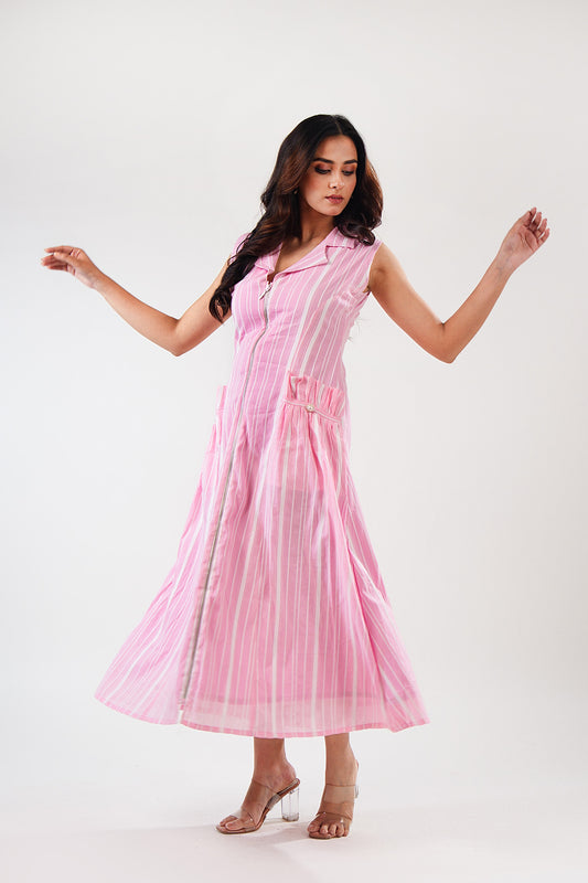 Pink Stripe Midi Dress