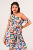 Abstract Ruched Mini Dress