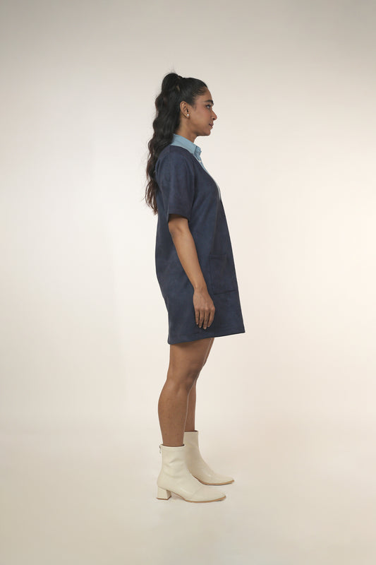 Collared Suede Shift Dress